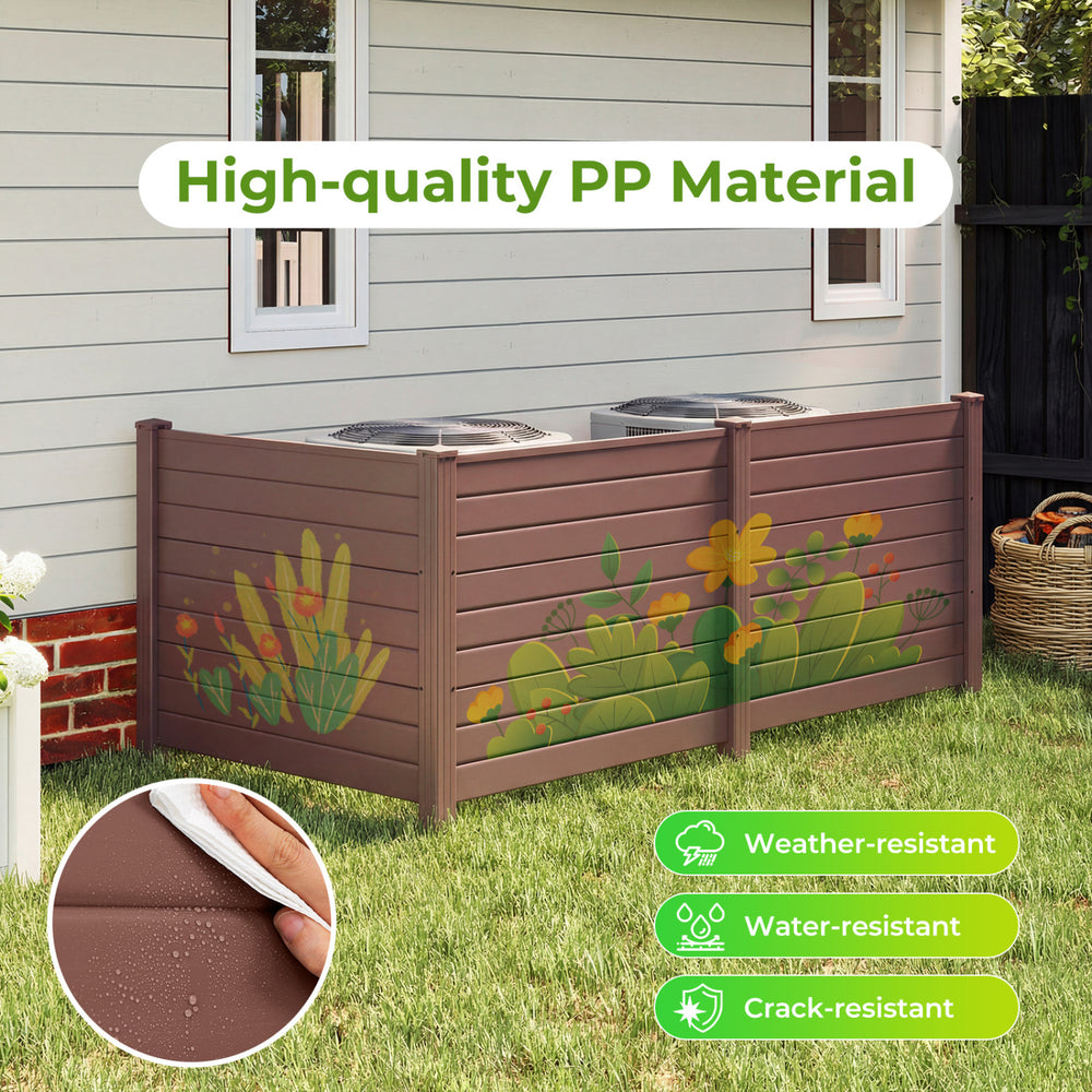 Brown outdoor air conditioner fence made of water-resistant PP material, featuring flower design, for privacy and easy.