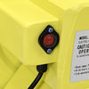 Close-up of the power switch on the 950 W air blower pump for inflatable bounce houses, featuring a durable yellow.