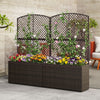 Raised garden bed with trellis and wicker planter box in brown, ideal for flowers and climbing plants, enhancing.