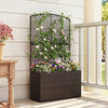 Vertical garden bed with trellis and wicker planter box, showcasing lush flowers and climbing plants for outdoor.
