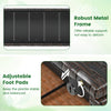 Close-up of the robust metal frame and adjustable foot pads of the 49-inch raised garden bed with trellis, brown wicker.