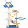 Cat tree with UFO top perch, sisal scratching posts, and hammock for cozy napping, perfect for playful cats.