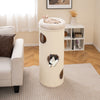 Elevated 49-inch beige cat house with four stories, featuring a comfy top perch and sisal scratching board for multiple.