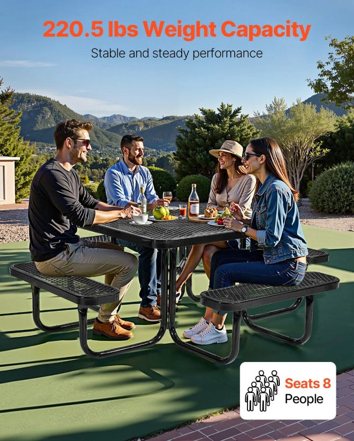 Vevor Outdoor Steel Picnic Table Set Weather-Resistant Square Patio Dining Furniture New