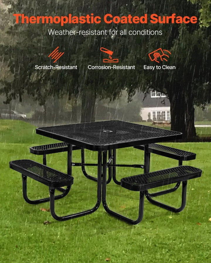 Vevor Outdoor Steel Picnic Table Set Weather-Resistant Square Patio Dining Furniture New
