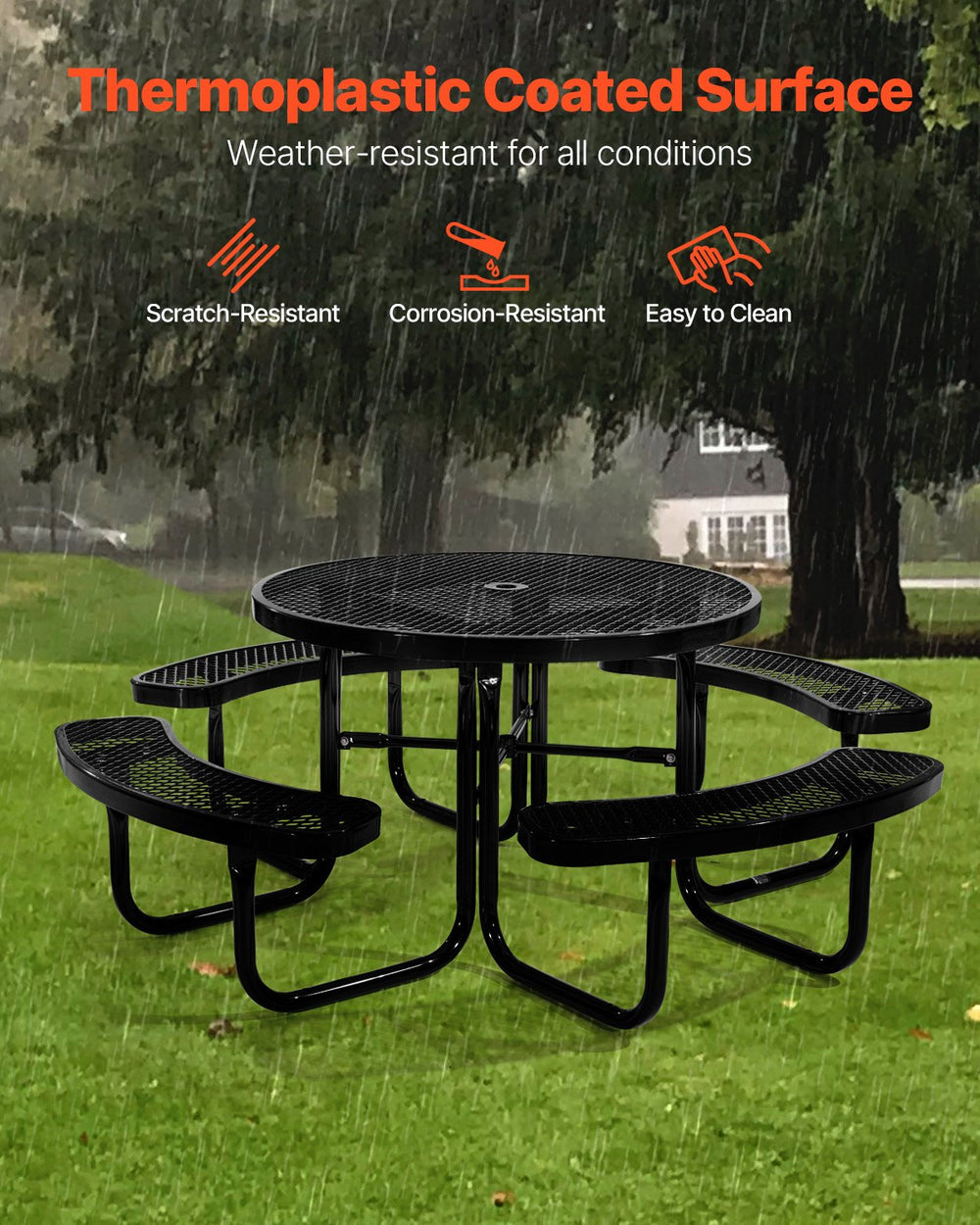 Vevor Picnic Table Outdoor Steel Frame with Umbrella Hole Seats 6-8 People Weather-Resistant New