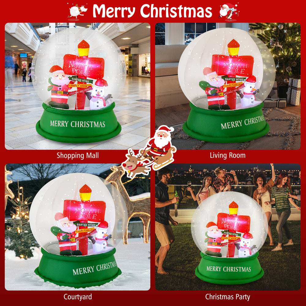 4 feet Christmas inflatable snow globe featuring Santa and snowman, illuminated for festive indoor and outdoor use.