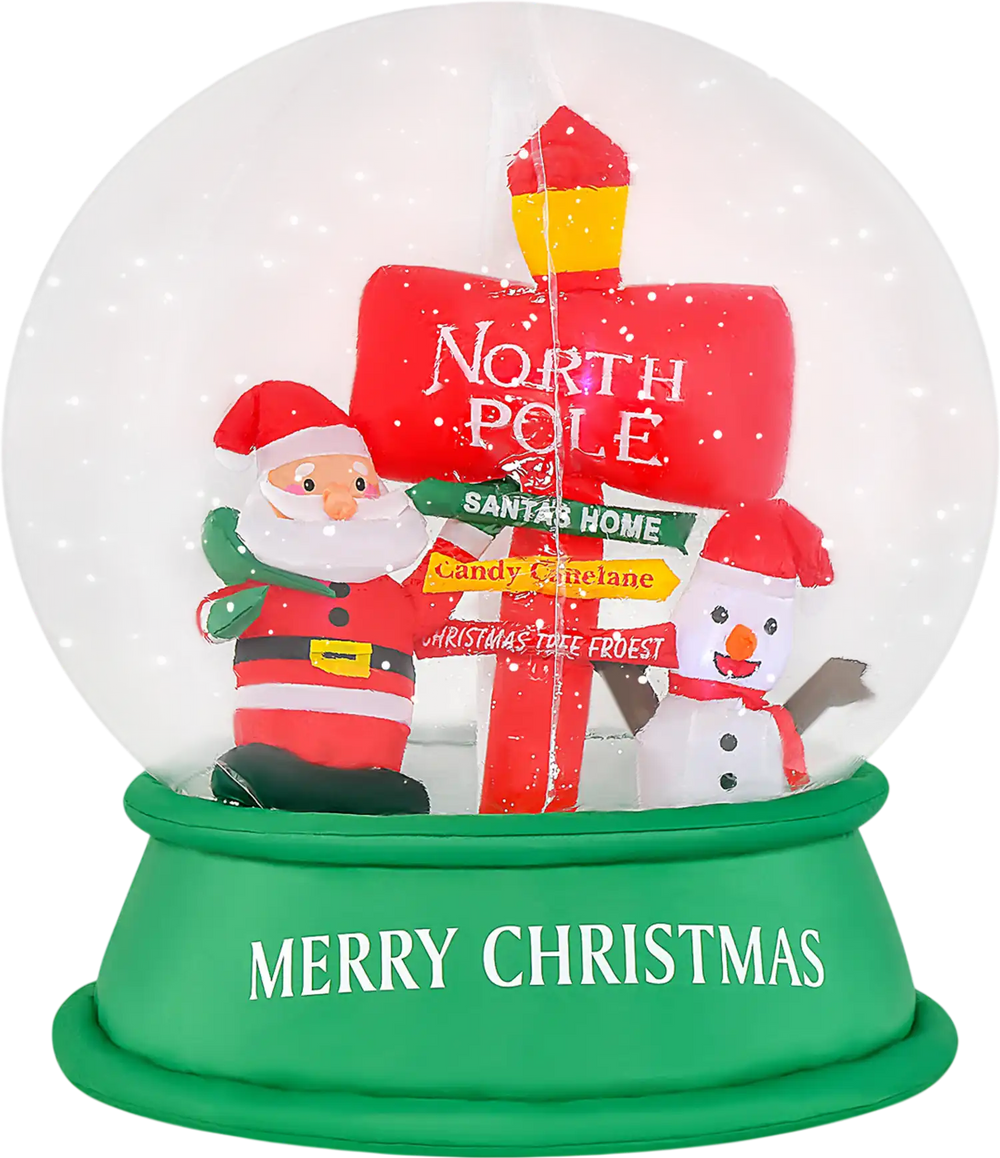 4 Feet Christmas Inflatable Snow Globe with Santa Snowman Road Sign