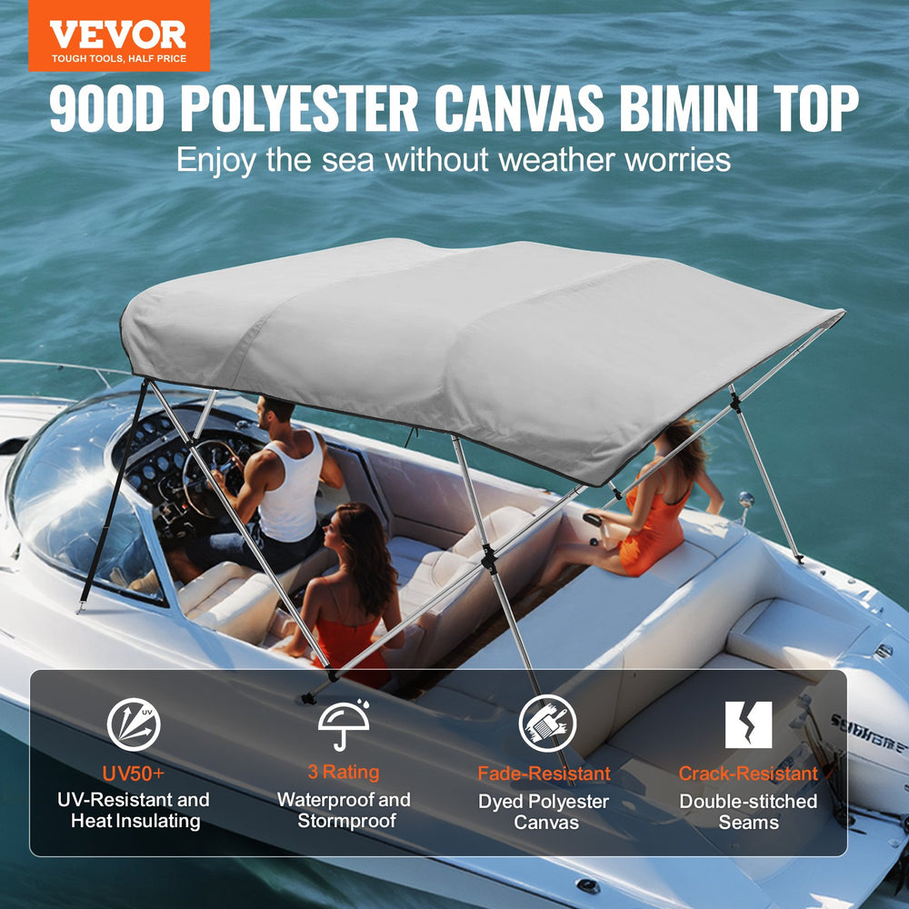 Vevor 4-Bow Bimini Top Boat Cover 900D Polyester Canopy 8' x 91"-96" x 54" Aluminum Frame Waterproof New