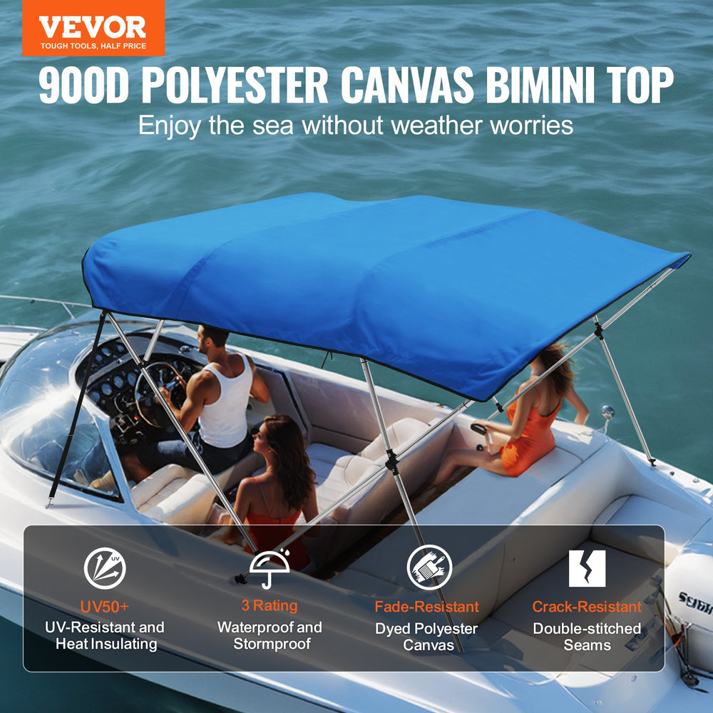 Vevor 4-Bow Bimini Top Boat Cover 900D Polyester Canopy 8' x 91"-96" x 54" Aluminum Frame Waterproof New