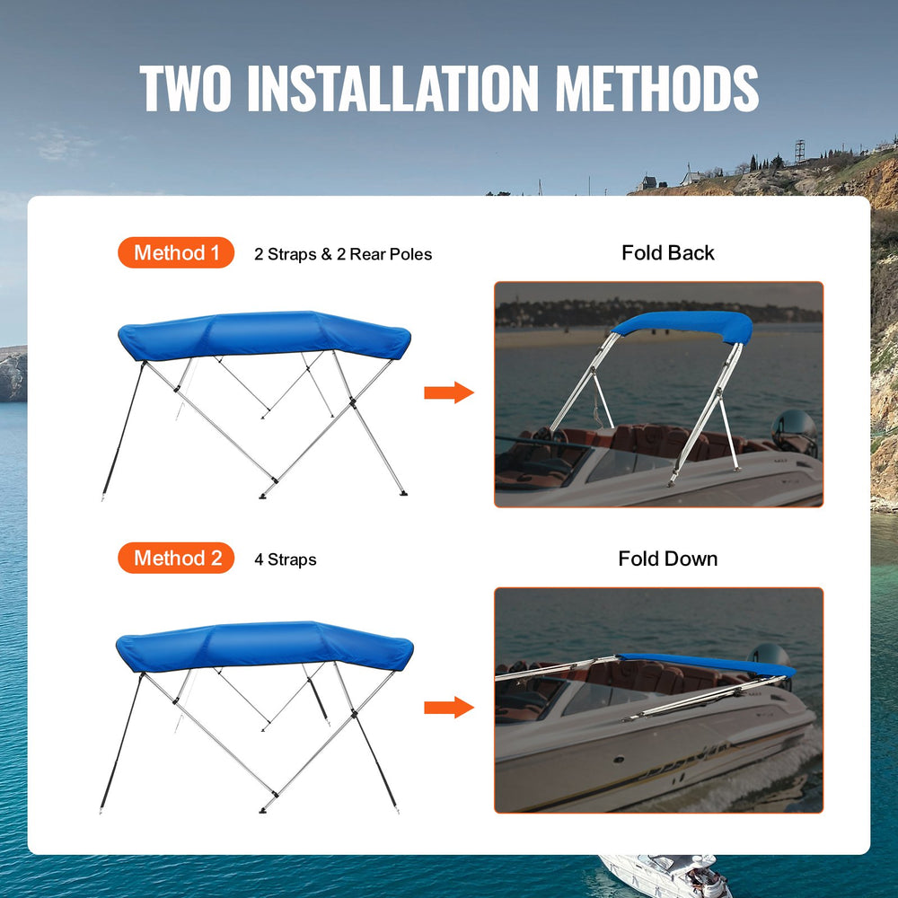 Vevor 4-Bow Bimini Top Boat Cover 900D Polyester Canopy 8' x 91"-96" x 54" Aluminum Frame Waterproof New