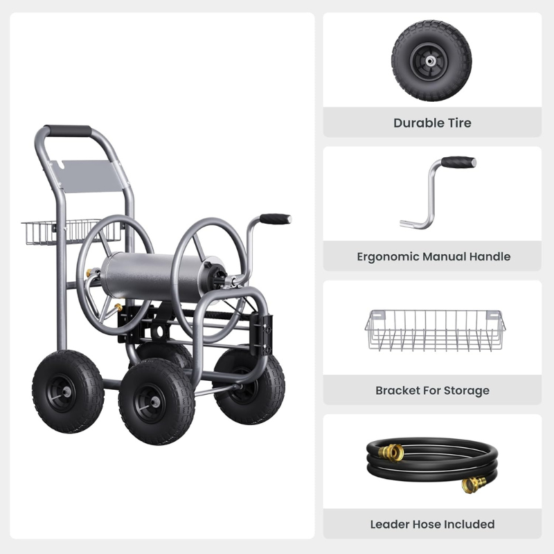 Giraffe Tools Garden Hose Reel Cart 4 Wheels Heavy Duty New