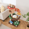 Multicolor 4-in-1 mushroom cat tree showcasing detailed mushroom designs and cozy areas for resting and playing.
