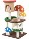 Multicolor 4-in-1 mushroom cat tree featuring a cozy condo, spacious platforms, and sisal posts for scratching fun.