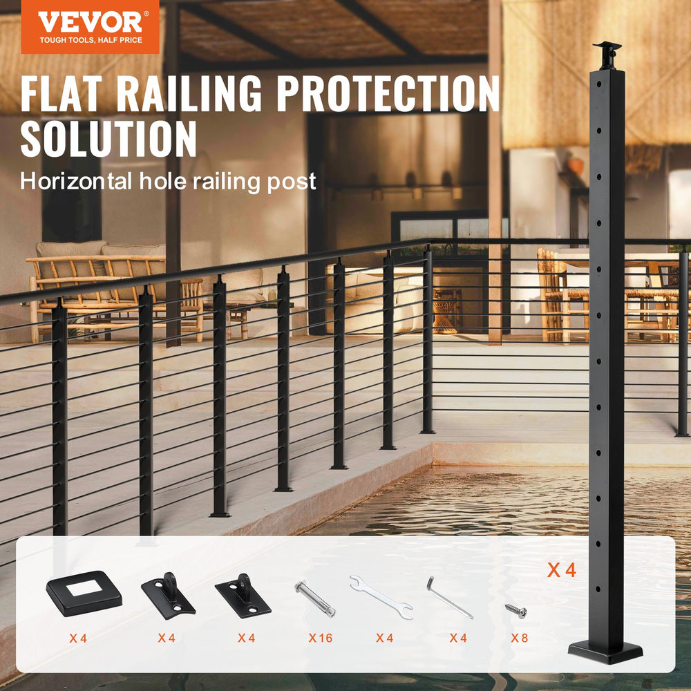 Vevor Cable Railing Post 42" x 1" x 2" Stainless Steel with 12 Pre-Drilled Holes 4-Pack New