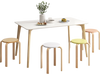 Set of four multicolor bentwood stackable stools with round tops, ideal for dining or craft activities in various rooms.