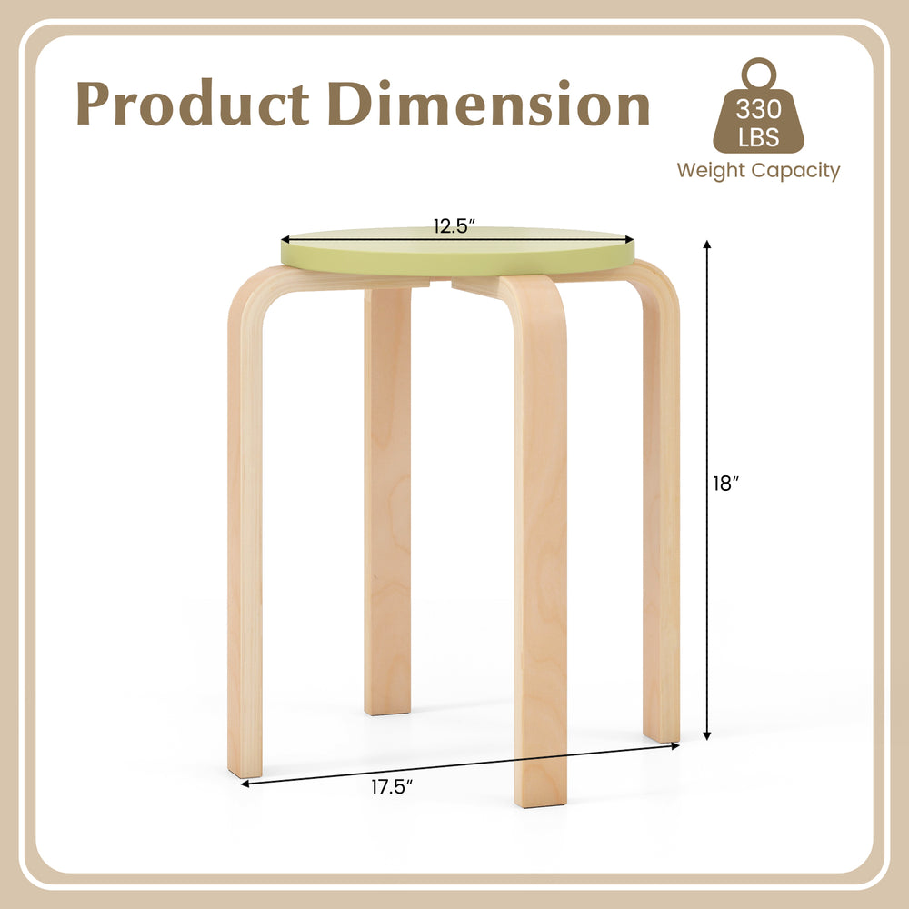 Bentwood stackable stool with round top, multicolor design, 330 lbs capacity, ideal for dining and crafts.