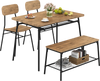 4-piece dining table set featuring a brown veneered MDF tabletop, metal frame, 2 chairs, and a bench for compact spaces.