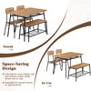 4-piece dining table set in brown with metal frame, includes bench and 2 chairs, perfect for small spaces.