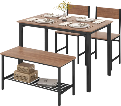 Costway 4 Piece Rustic Dining Table Set 2 Chairs Bench 59784301 New