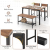 4-piece rustic dining table set in brown with a bench and 2 chairs, featuring a sturdy metal frame for space-saving use.