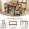 Rustic 4-piece dining table set with brown MDF tabletop, includes 2 chairs and a bench for space-saving dining.