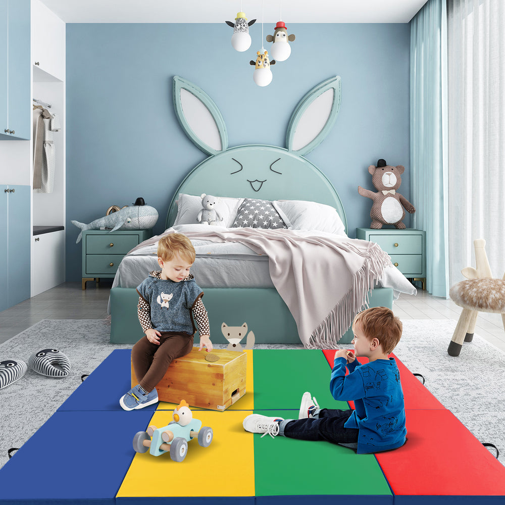 4-Panel PU Leather Folding Exercise Mat with Carrying Handles-Multicolor - Gallery View 1 of 11