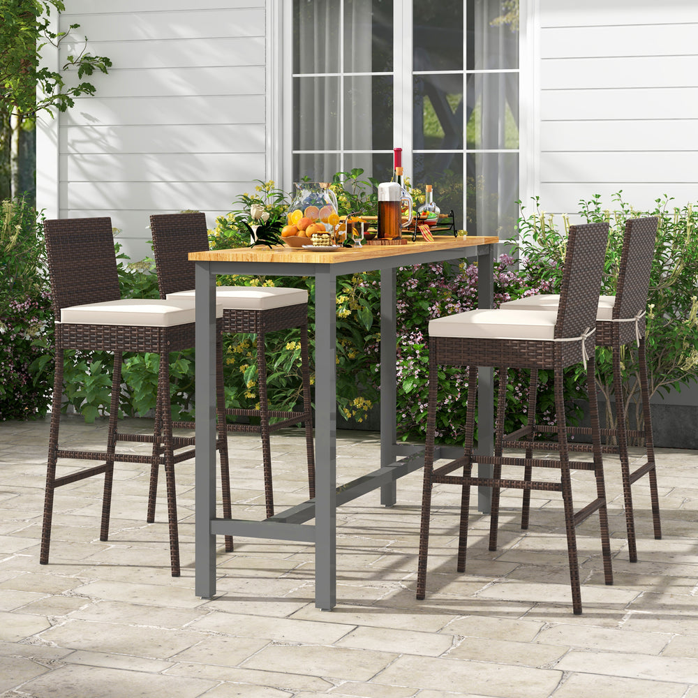 Set of 4 Patio Wicker Barstools with Seat Cushion and Footrest-Set of 4 - Gallery View 1 of 8