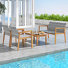 4-piece patio furniture set featuring solid acacia wood and hand-woven PE rattan, perfect for poolside relaxation.
