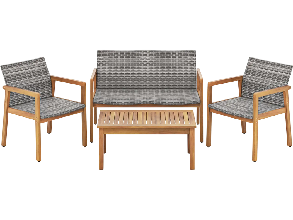 4-Piece Patio Furniture Set with Loveseat Single Chairs and Coffee Table