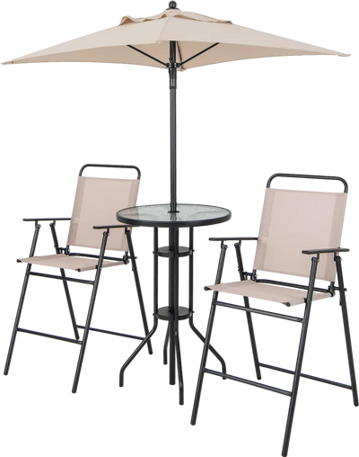 Costway 4-Pc Outdoor Patio Bar Set w/ Umbrella 28654179 New
