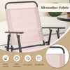 Close-up of the folding chair with quick-drying, fade-proof fabric, designed for outdoor bar set comfort and durability.