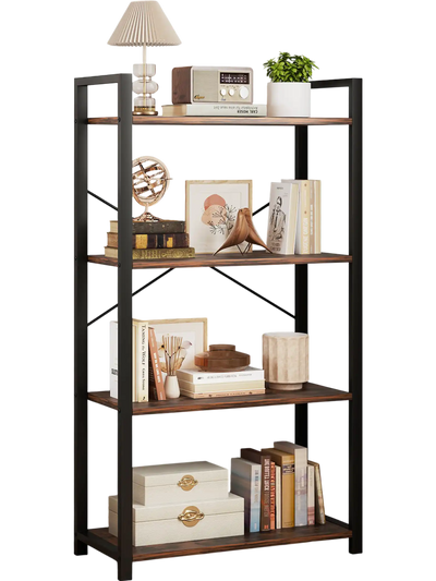 Costway 4-Tier Industrial Bookshelf Display Shelf Rustic Brown 731824596 New