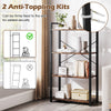 4-tier industrial bookshelf in rustic brown with heavy-duty metal frame and anti-toppling kits for added security.