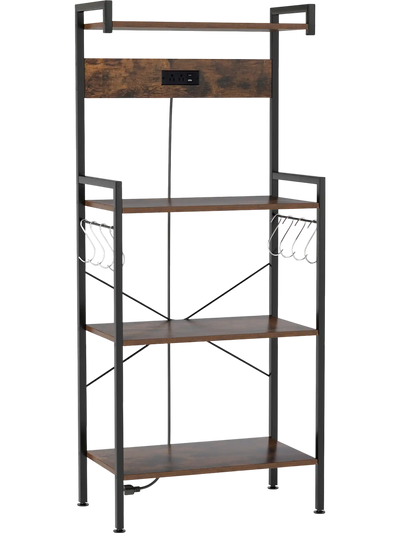 Costway 4-Tier Kitchen Baker's Rack with Power Outlet & 8 Hooks 867931542 New