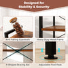 4-tier kitchen bakers rack in rustic brown with anti-falling guardrails, heavy-duty metal frame, and adjustable foot.