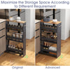 4-tier gray rolling storage cart with open shelves, wider tabletop, and handle, ideal for kitchen organization.
