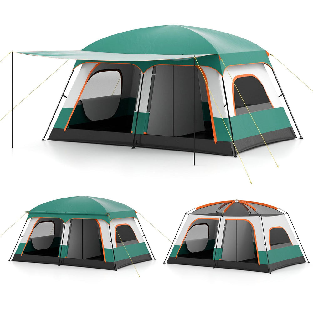 4-10 Person Camping Tent in Green Color with Porch and 2 Rooms for Backpacking-M - Gallery View 1 of 1