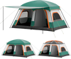 Spacious 4-10 person camping tent in green with porch, two rooms, and mesh windows for comfortable outdoor relaxation.