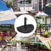 Half round umbrella base in antique black finish, made of rust-free resin, suitable for outdoor patio use.