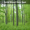 Garden bench chair with solid wood slats seat and iron armrest, designed for outdoor use, comfortably seats three.