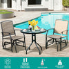 Close-up of the breathable fabric seat and sturdy iron frame of a patio glider chair, perfect for outdoor relaxation.
