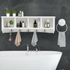 Wall-mounted storage cabinet featuring a sleek design with space for small items and five hooks for versatile.