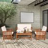 4-piece patio furniture set featuring acacia wood frame and beige cushions, perfect for garden or balcony relaxation.