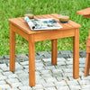 Wooden square patio coffee bistro table in natural acacia wood, waterproof and scratch-resistant, ideal for outdoor use.