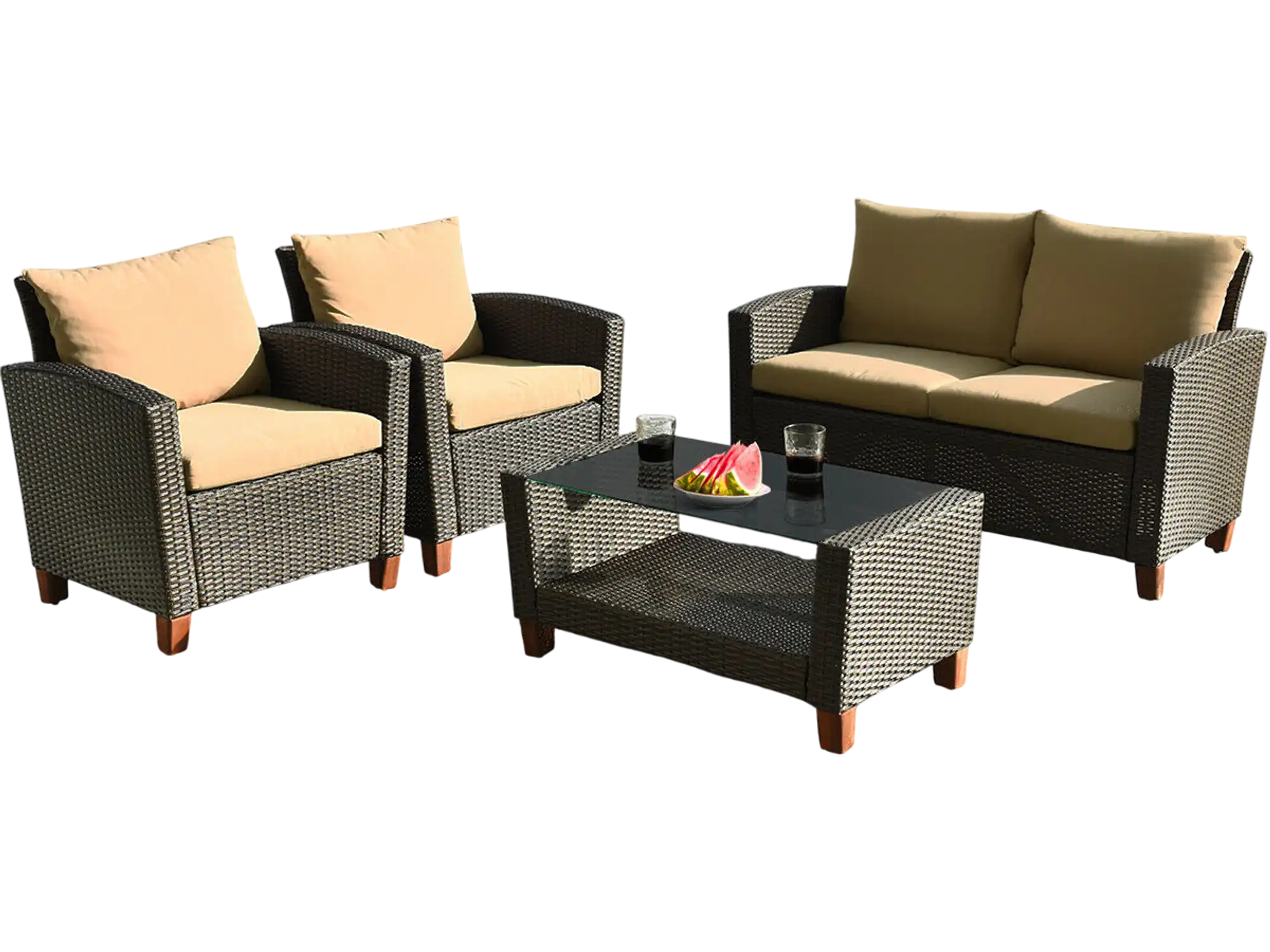 Costway 4-Pc Patio Rattan Furniture Set with Cushions 53290618 New