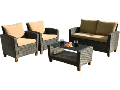 Costway 4-Pc Patio Rattan Furniture Set with Cushions 53290618 New