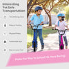 Height adjustable pink kick scooter with 12" air filled wheels, perfect for kids' commuting and entertainment.