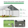 Large walk-in chicken coop with galvanized frame and PVC-coated wire mesh, providing a secure outdoor space for.