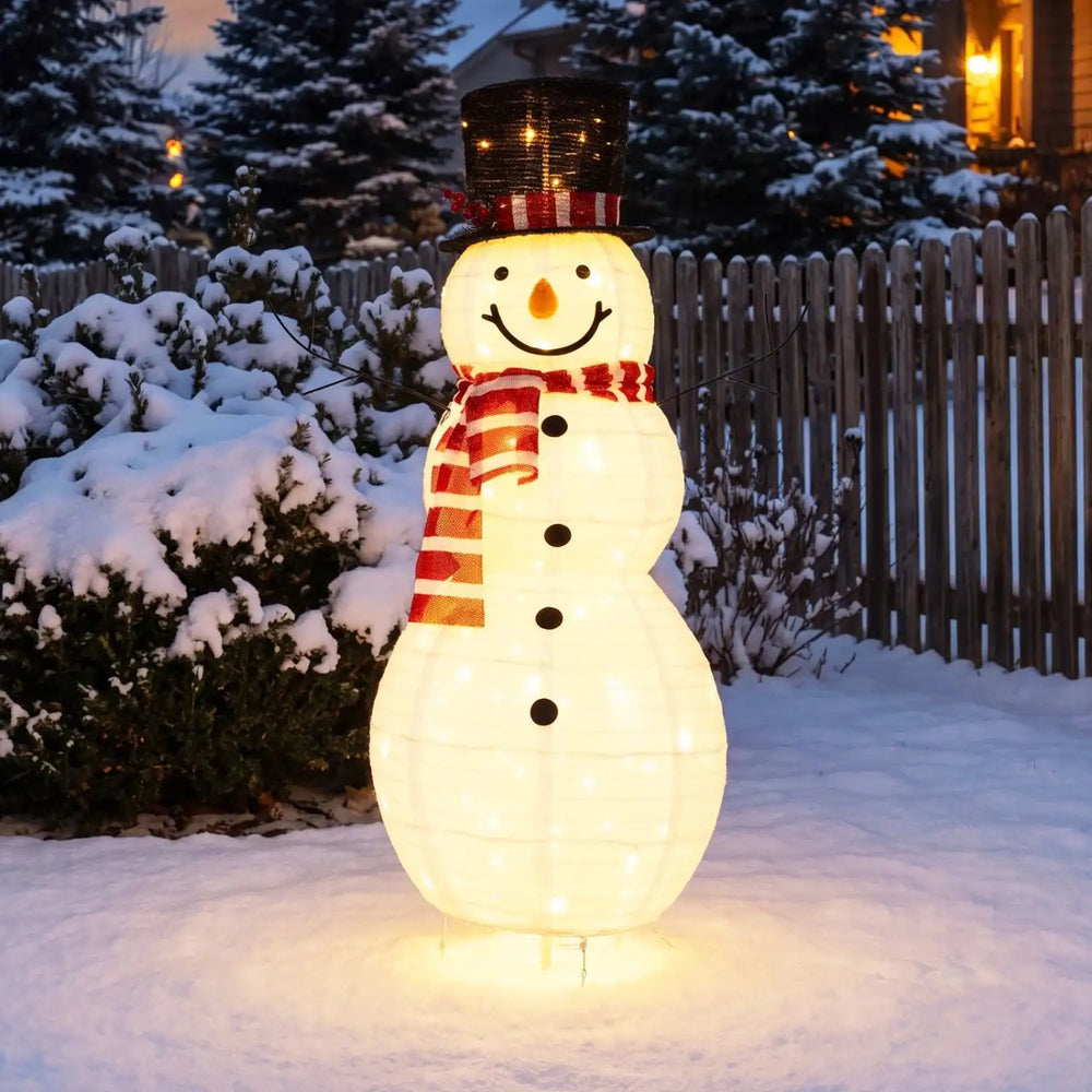 Lighted 4.2 ft Christmas snowman decoration with 120 LED lights, perfect for outdoor holiday displays and winter charm.